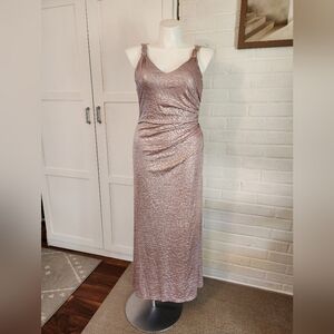 Ivanka Trump Metallic Blush Evening Gown Formal Wedding Guest Dress Rose Gold